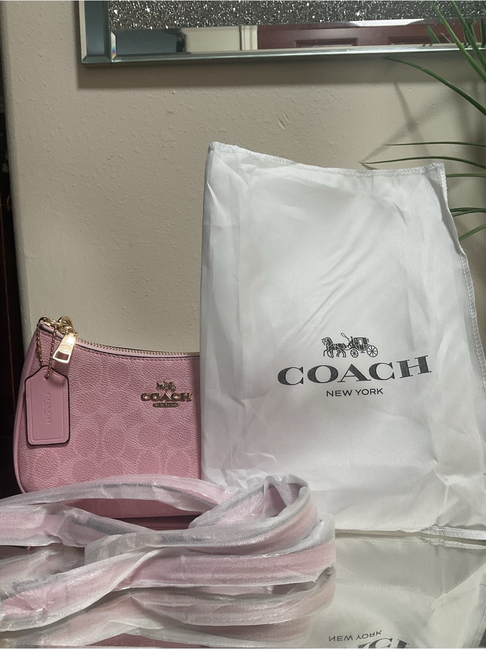 Coach Pink Signature Crossbody with Gold Hardware
